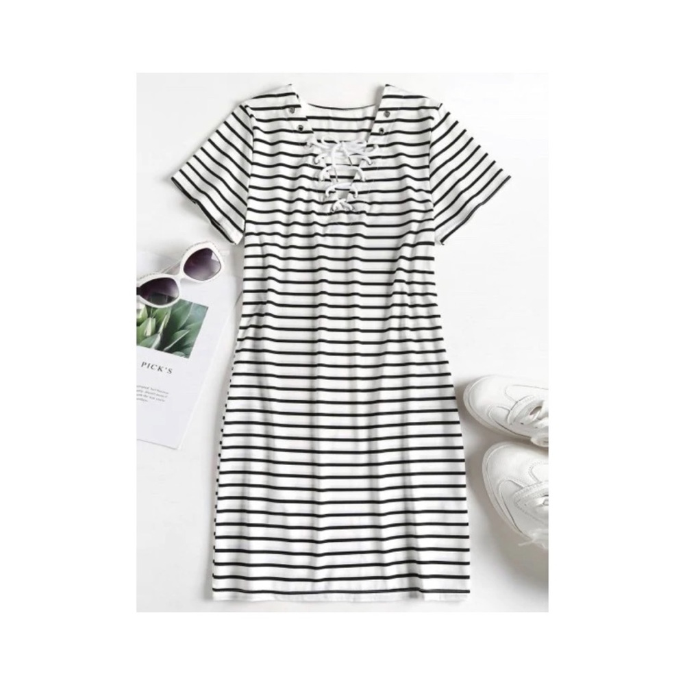 Striped lace up tee dress